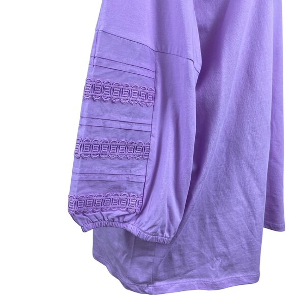 Talbots Lavender Cotton Blouse Embroidered Long Sleeve Plus Sz Shirt Sz 2X - Picture 4 of 7